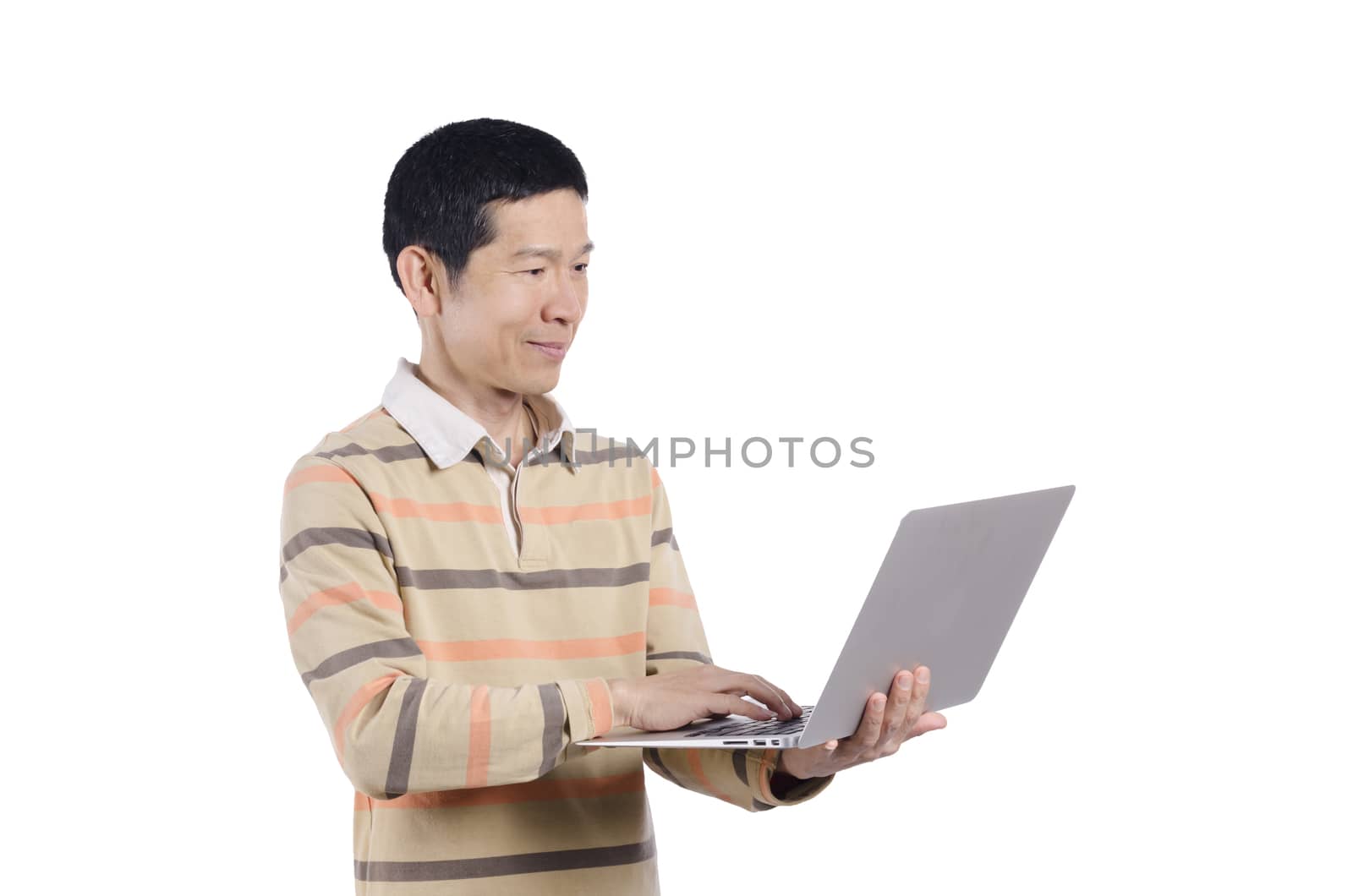 man with notebook over white background