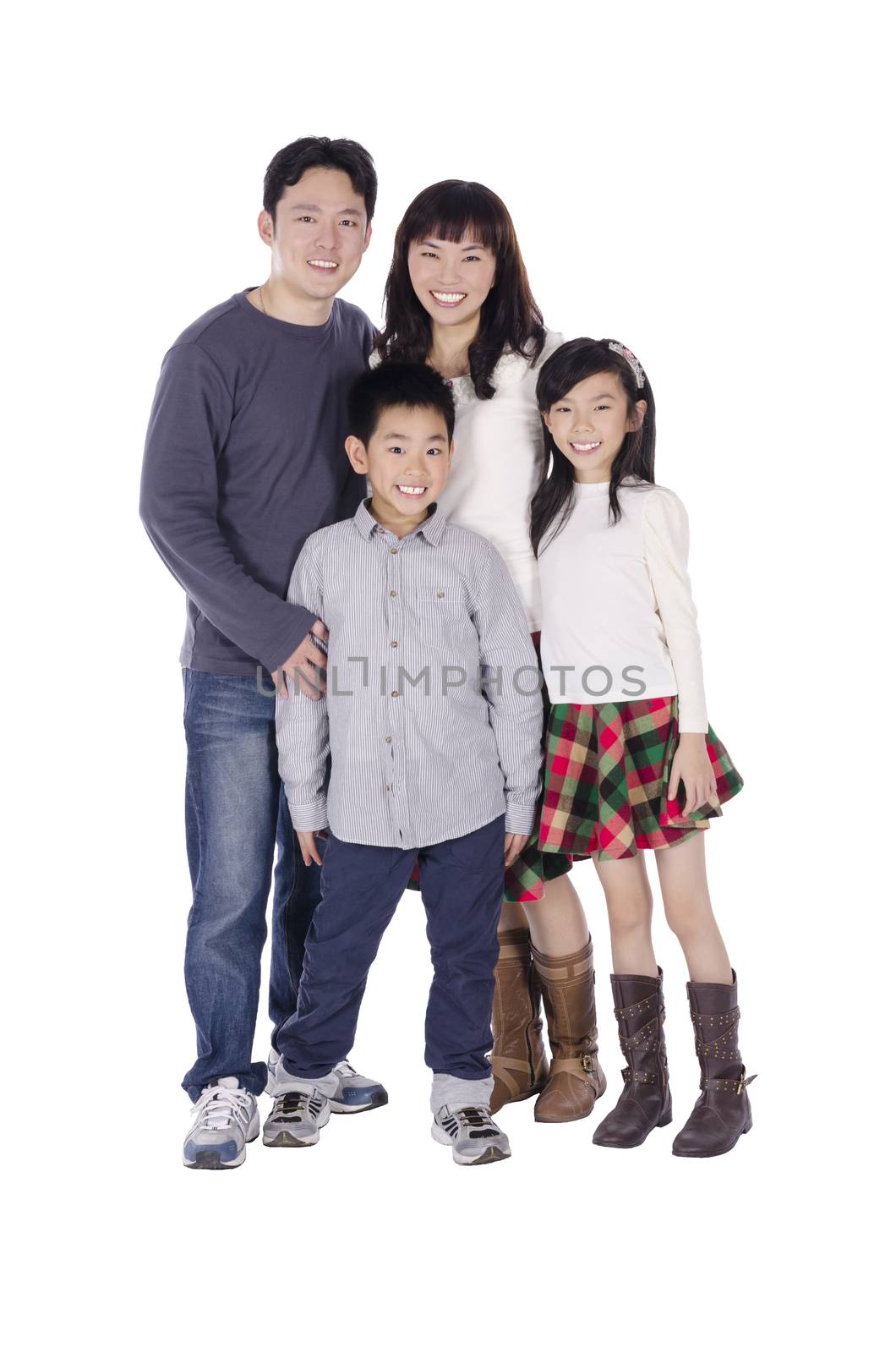 Happy family smiling over white background