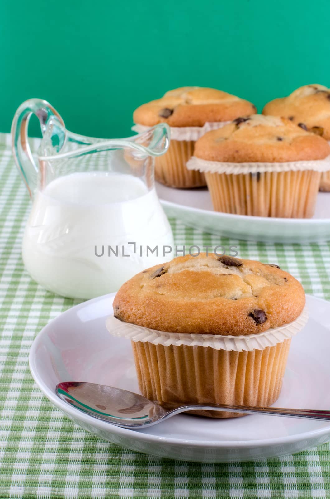 Fresh muffins on the table.