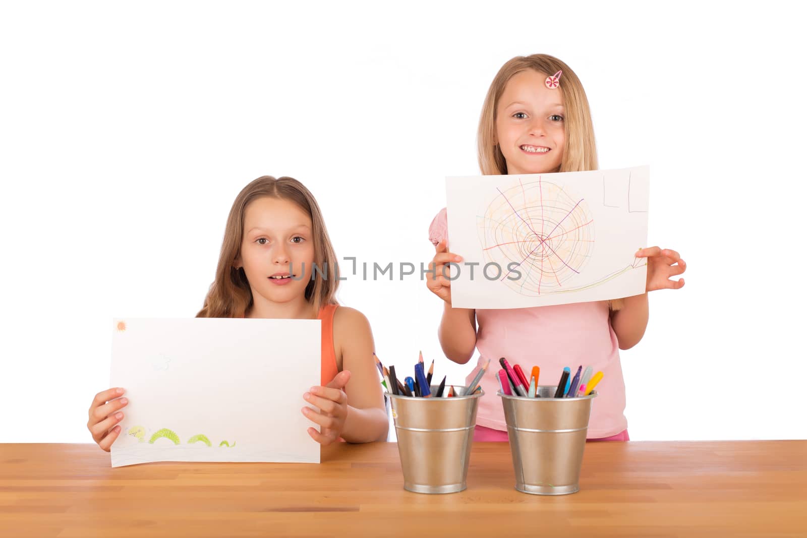 Young girls show their drawings by lusjen_n