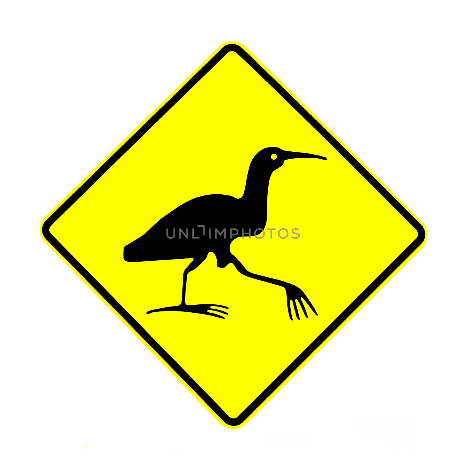 NZ Attention Bittern Crossing Road Sign on White by PiLens