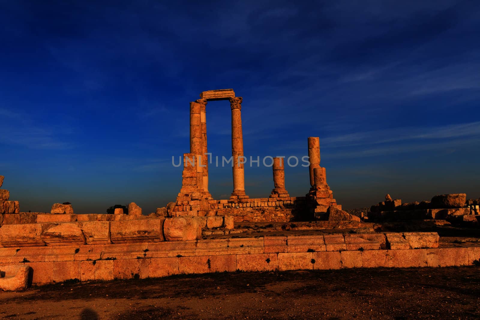 Temple of Hercules in Amman Citadel, Al-Qasr site, Jordan  by thanomphong