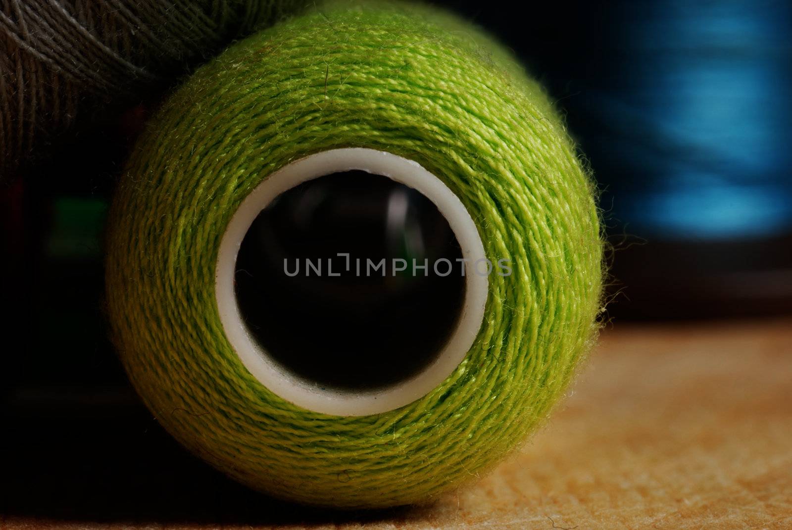 Extremely close-up view of colored cotton threads