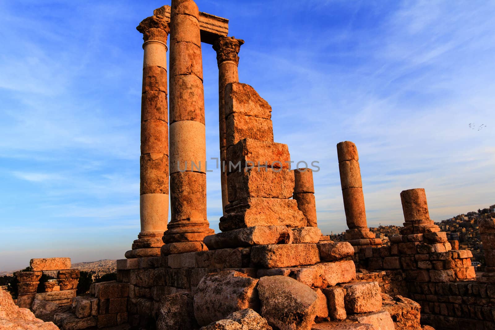 Temple of Hercules in Amman Citadel, Al-Qasr site, Jordan  by thanomphong