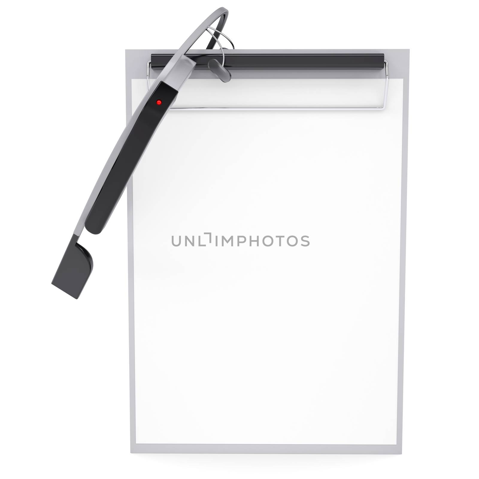 Google Glass and checklist. Isolated render on a white background