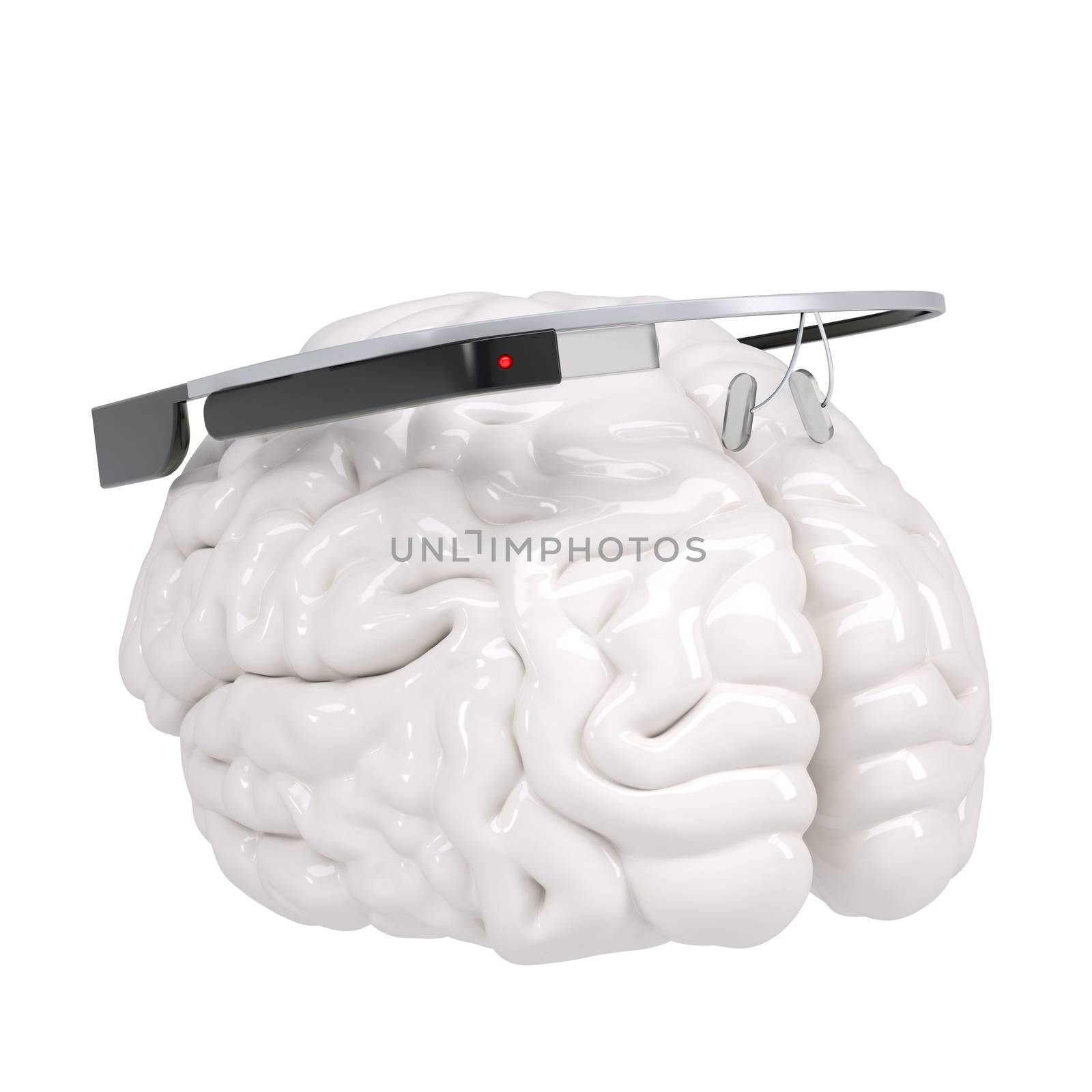 Google Glass and brain. Isolated render on a white background