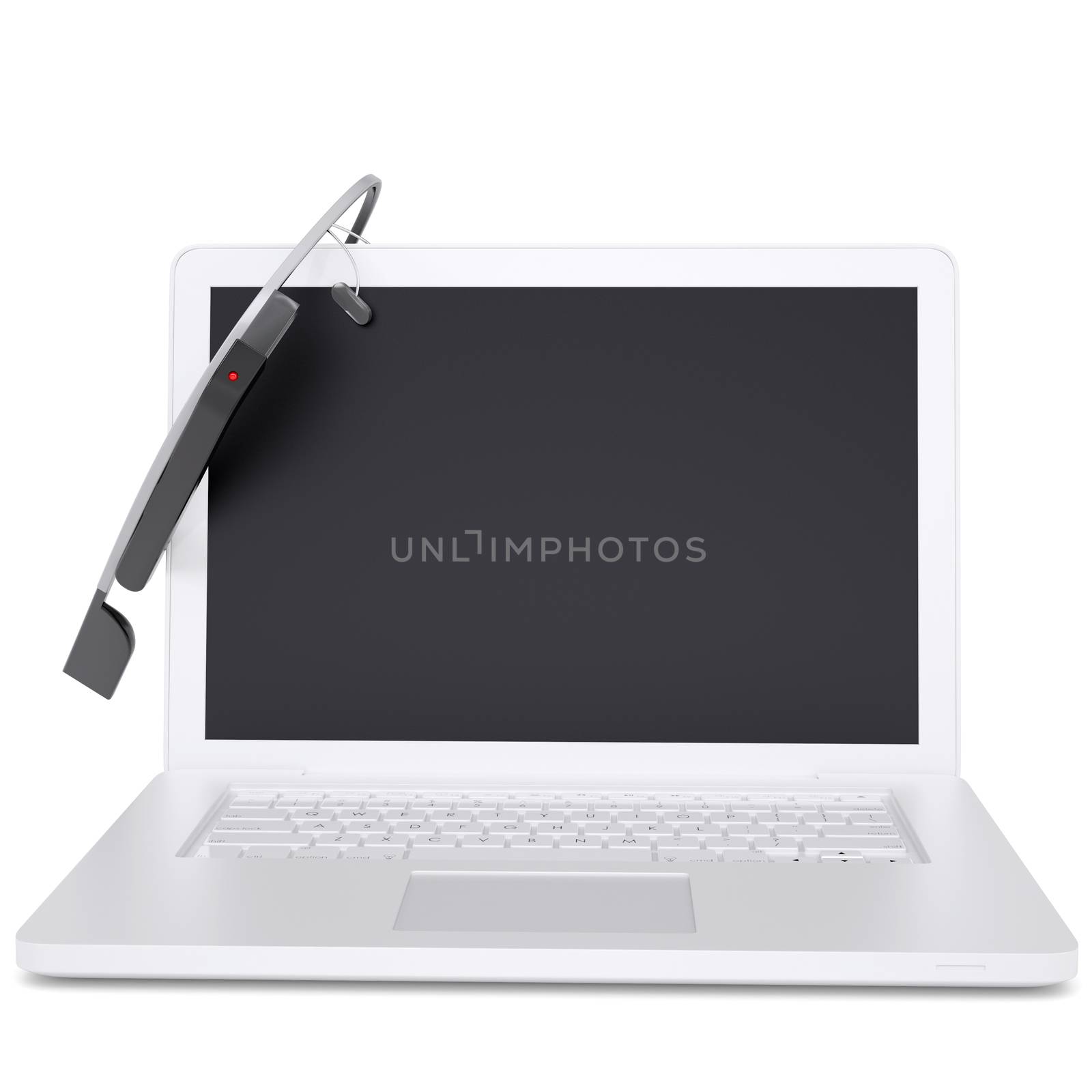 Google Glass and a laptop. Isolated render on a white background