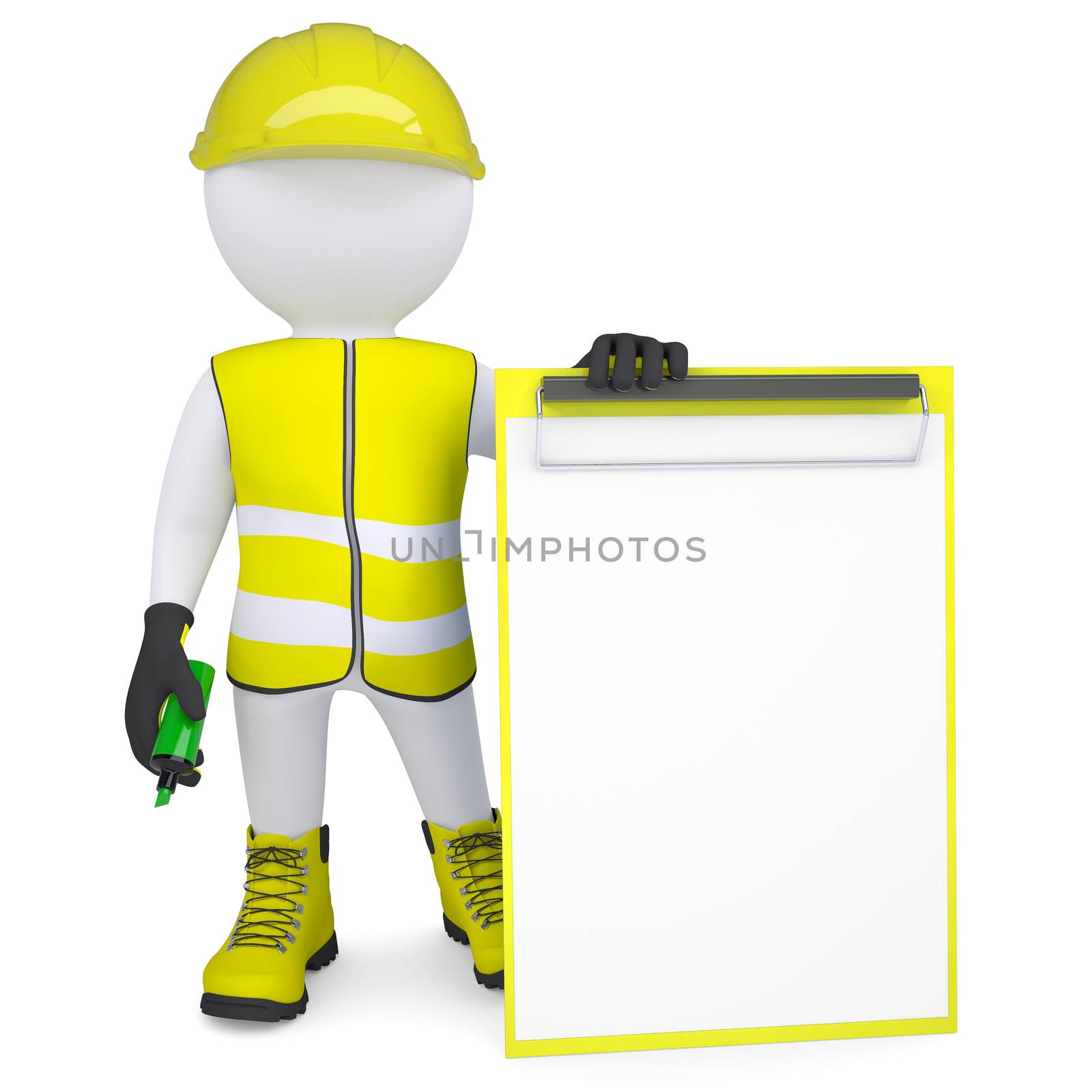 3d man in overalls with a checklist and a marker by cherezoff