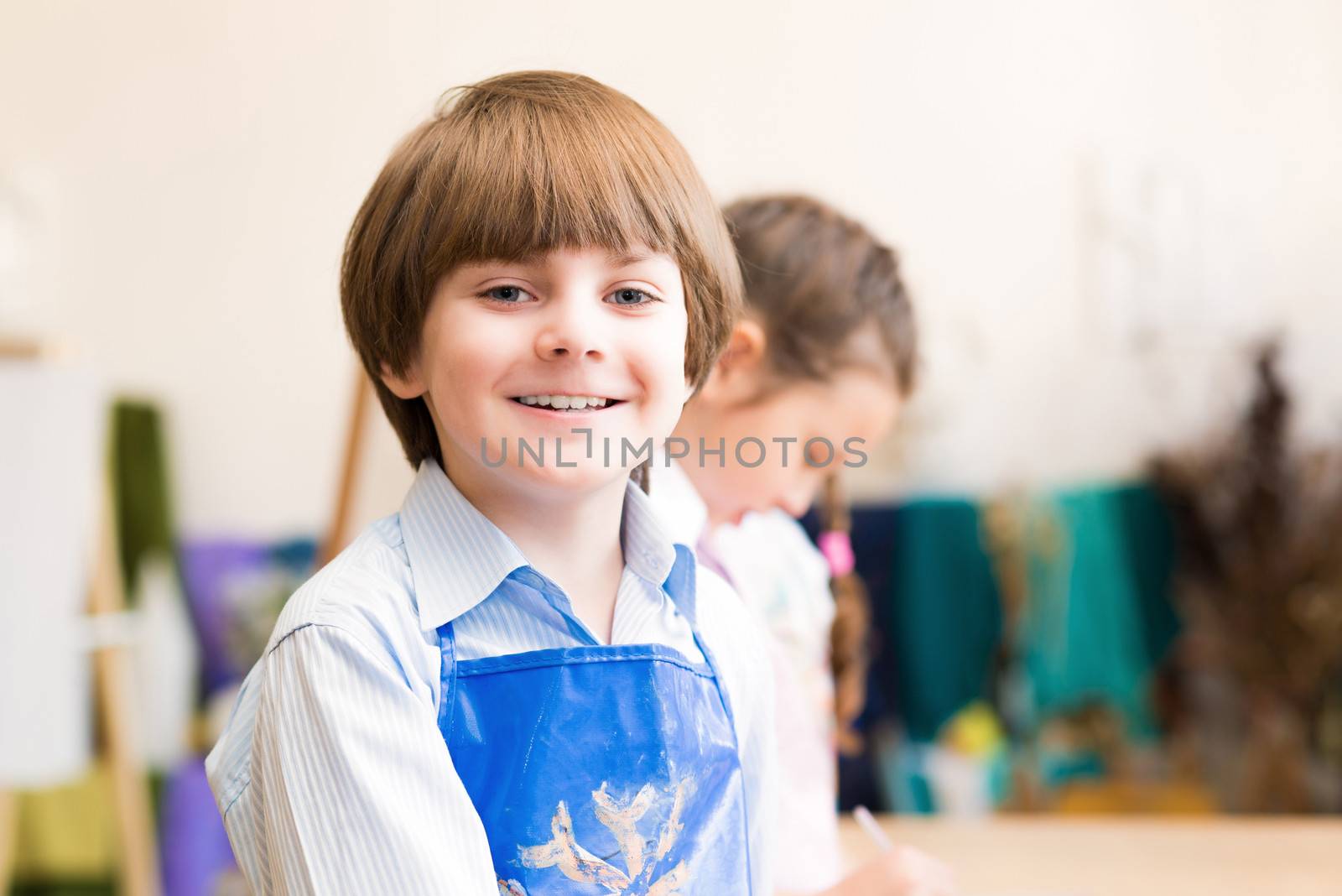 Portrait of a boy, the children learn in art school