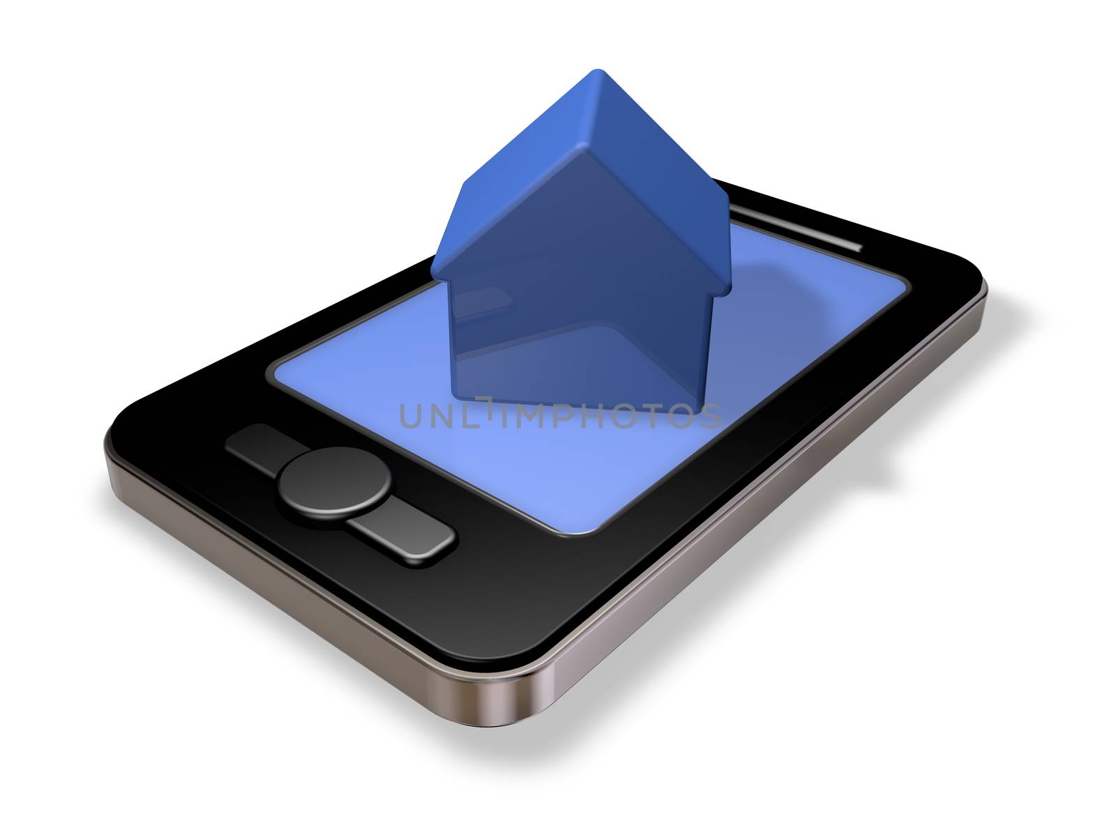 smartphone with simple house model on display - 3d illustration