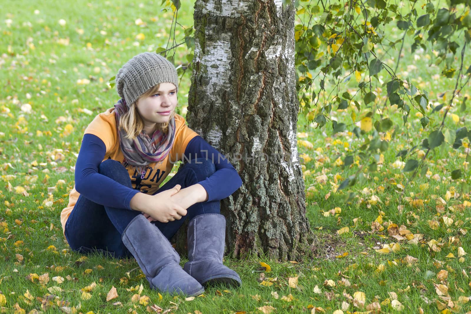 cute little girl in the autumn park by miradrozdowski