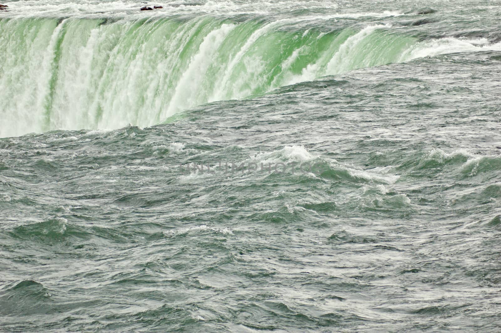 Blue-green water, falling down from Niagara falls.