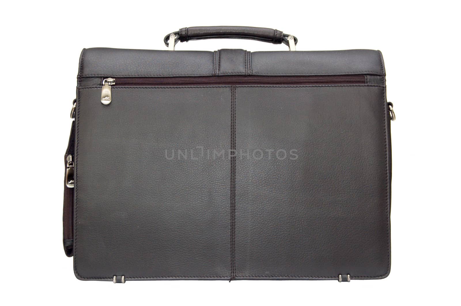 Black leather business suitcase isolated on white background