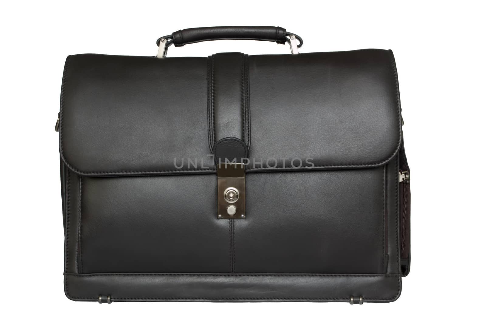 Black leather business suitcase isolated on white background