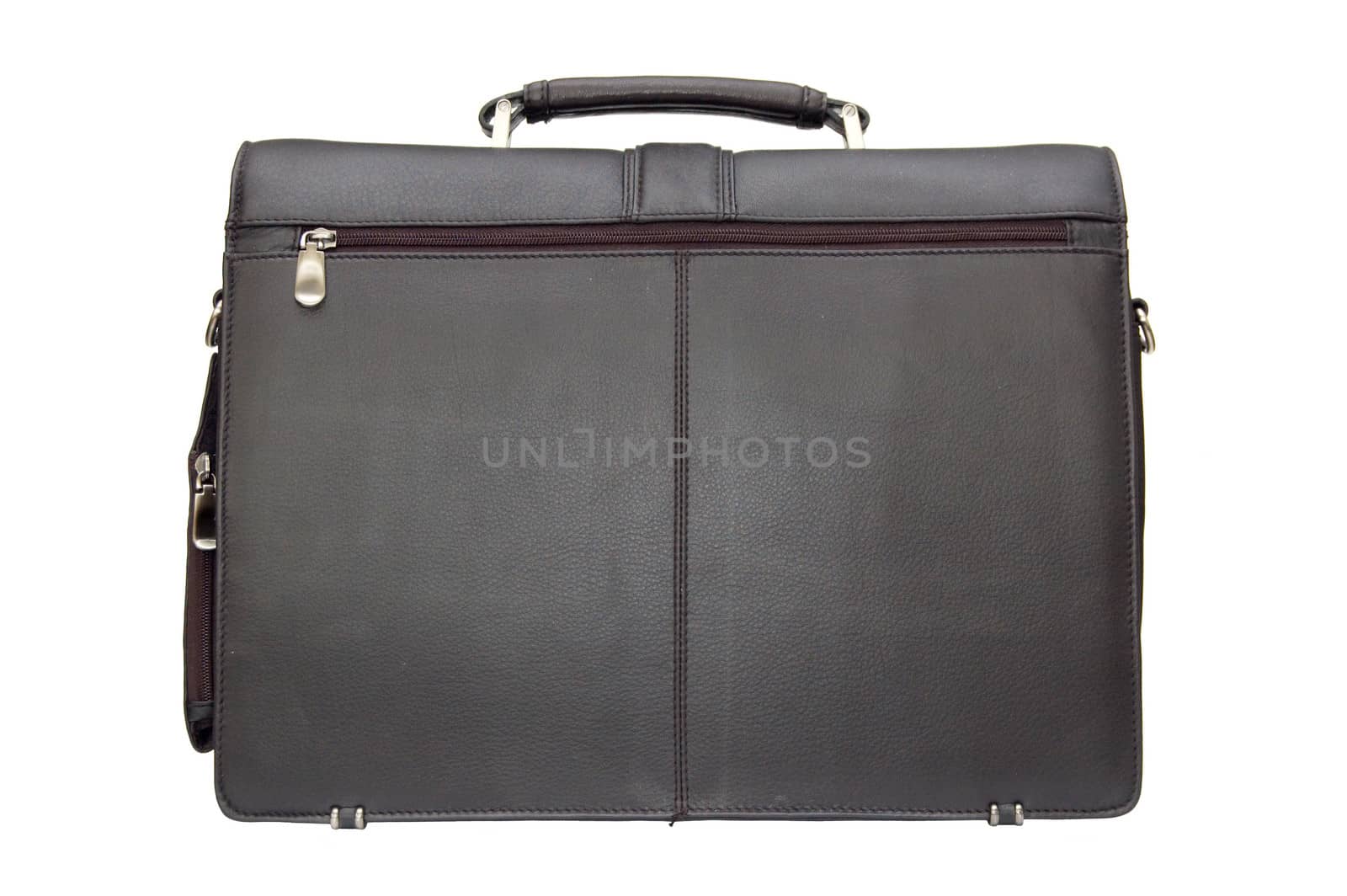 Black leather business suitcase isolated on white background