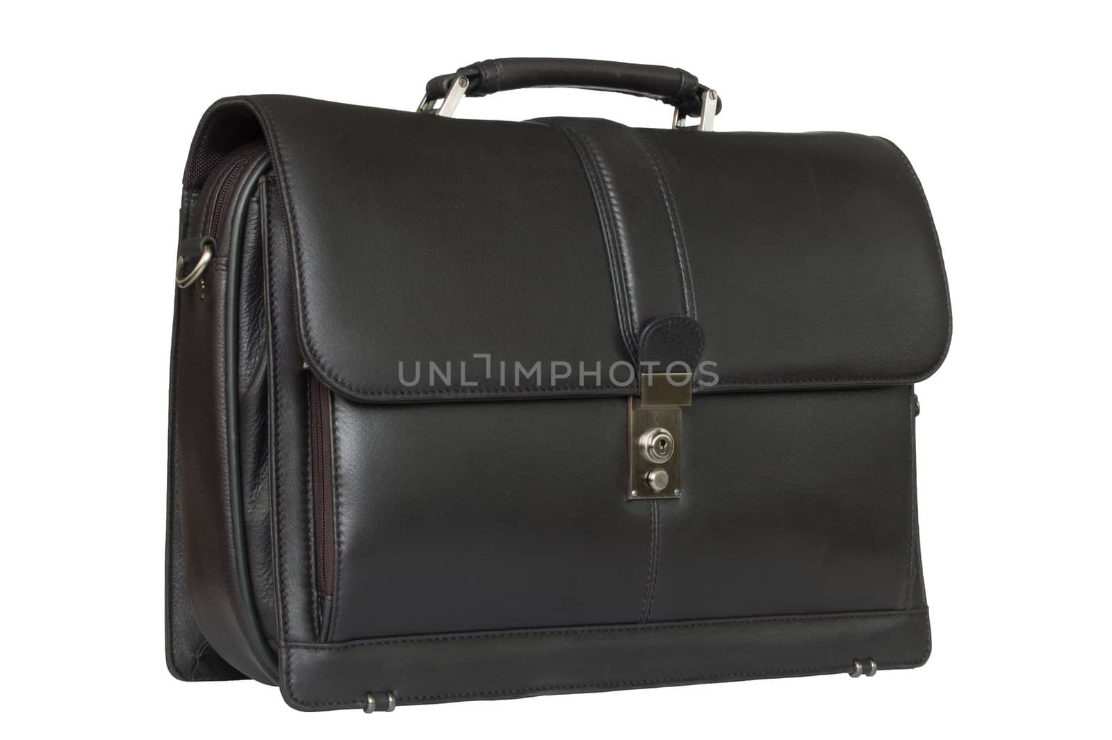Black leather business suitcase isolated on white background