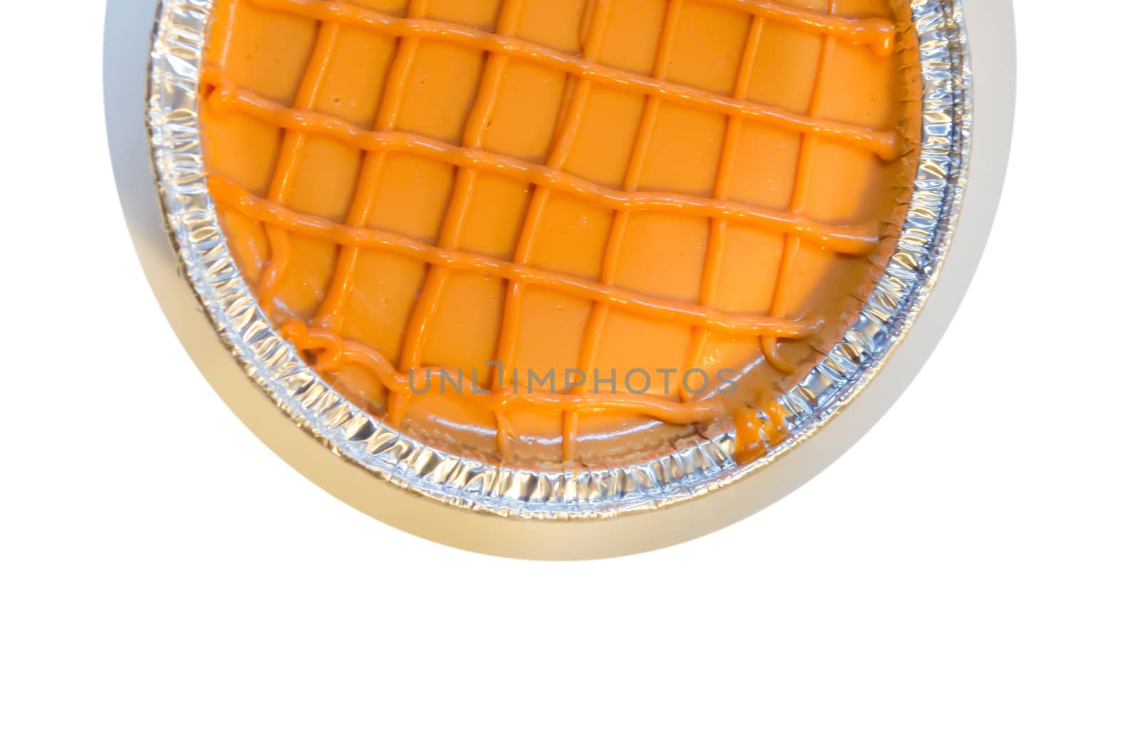 top view  thai tea sponge cake on white background