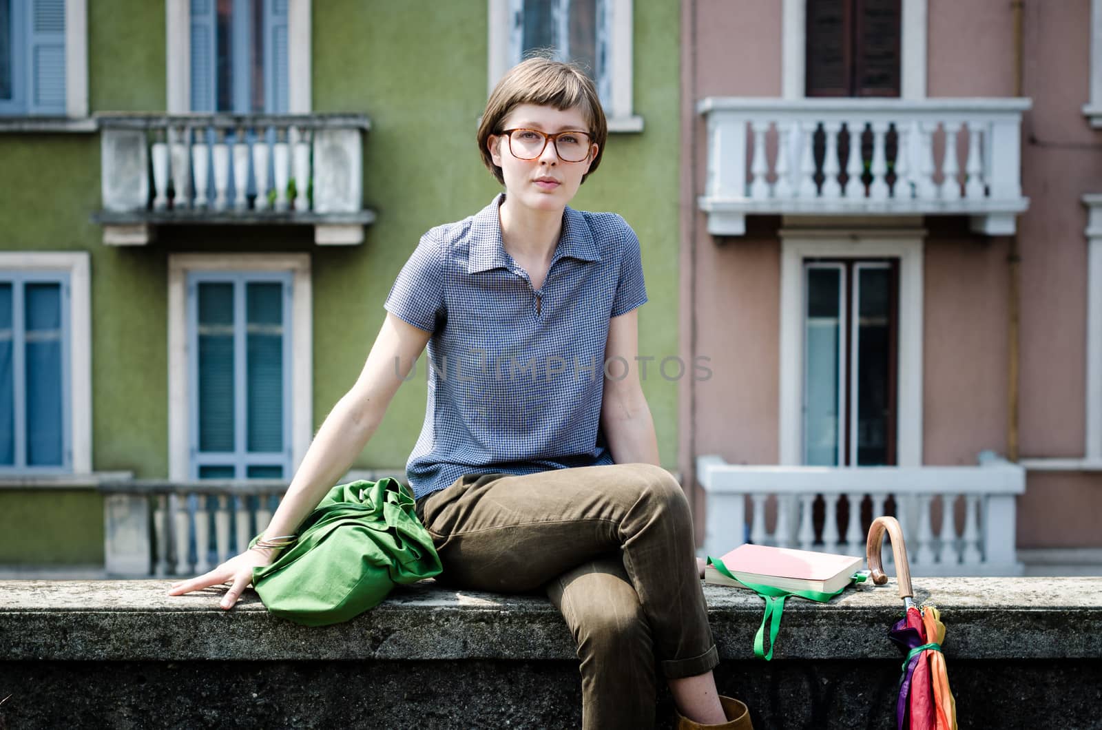 young beautiful hipster woman in the city