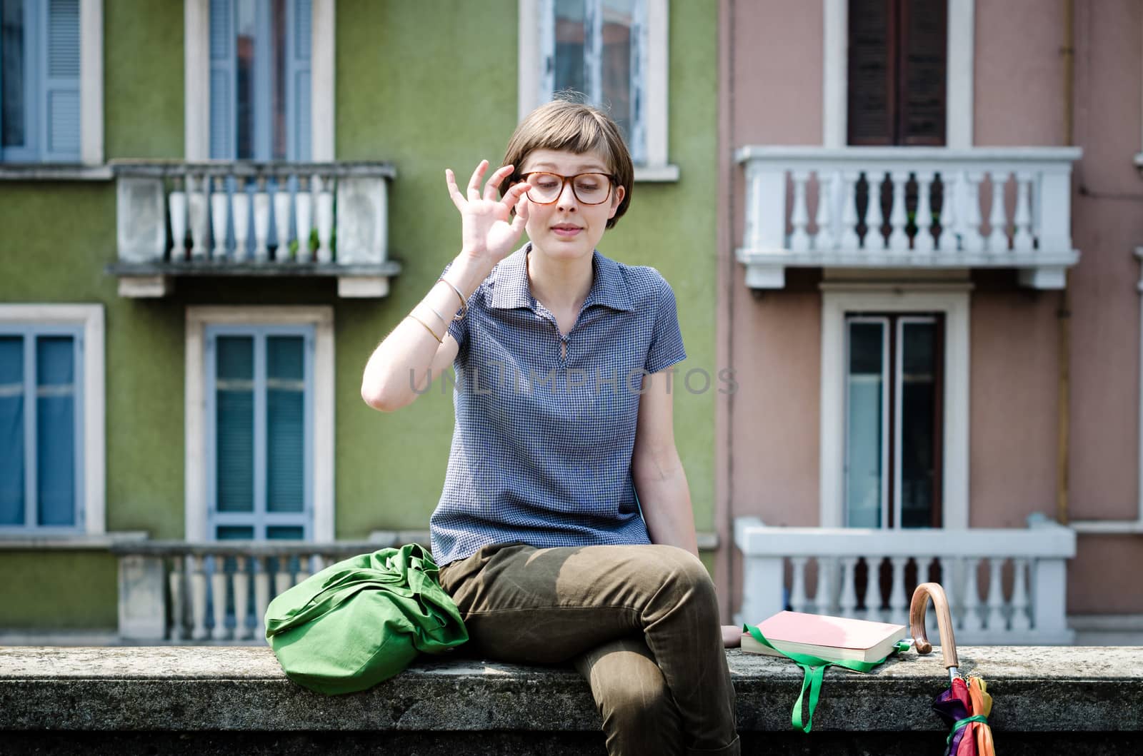 young beautiful hipster woman in the city