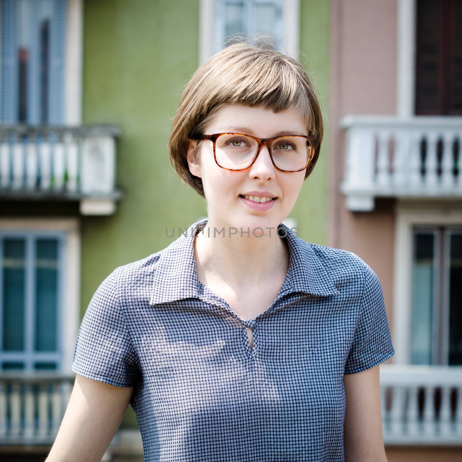 young beautiful hipster woman in the city