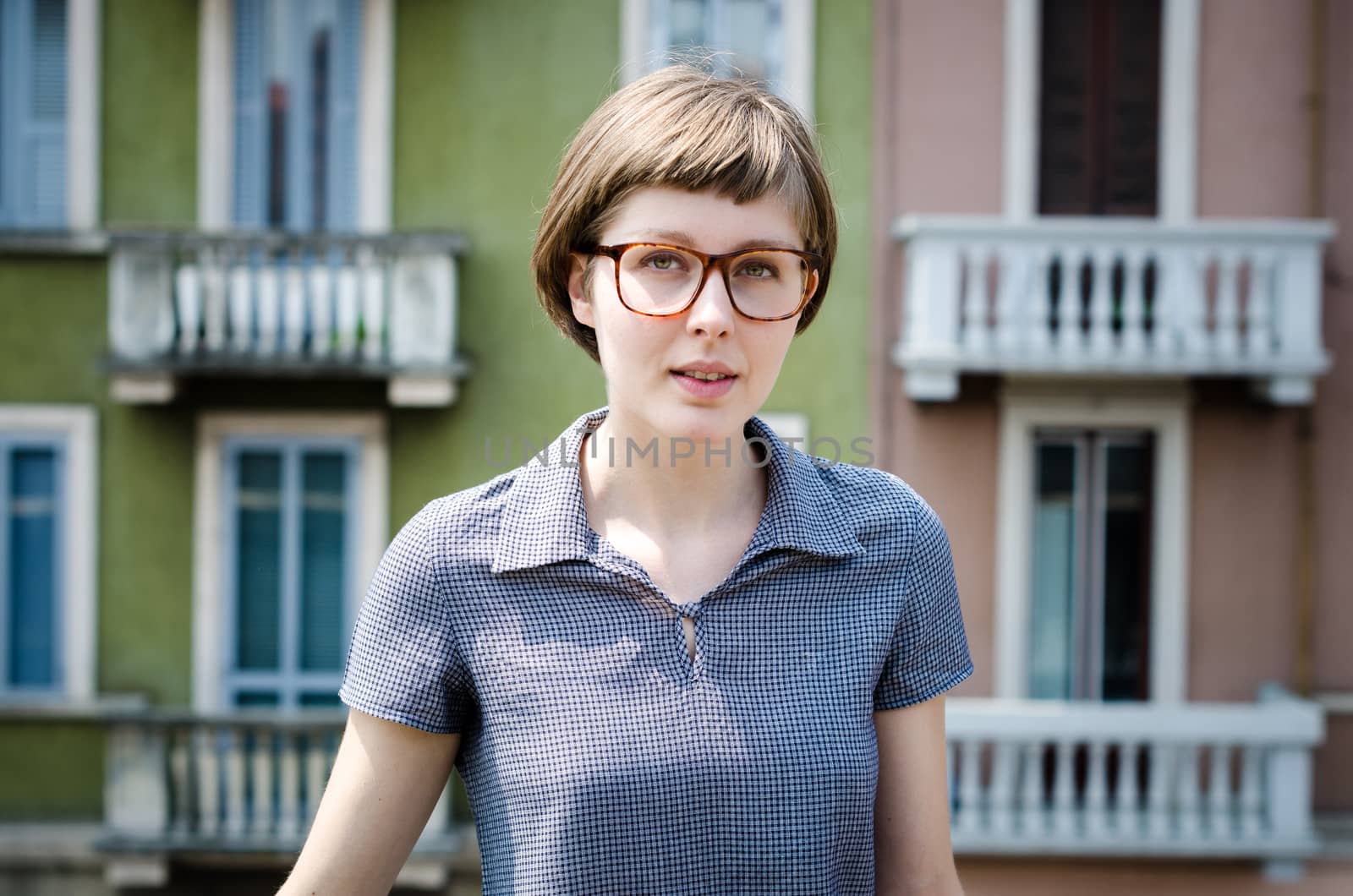young beautiful hipster woman in the city