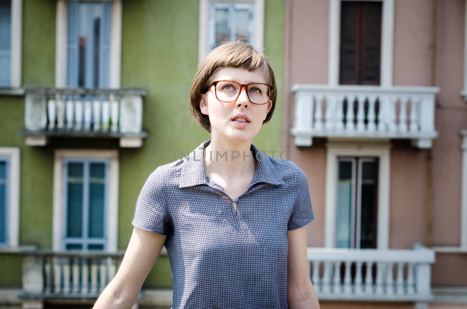 young beautiful hipster woman in the city