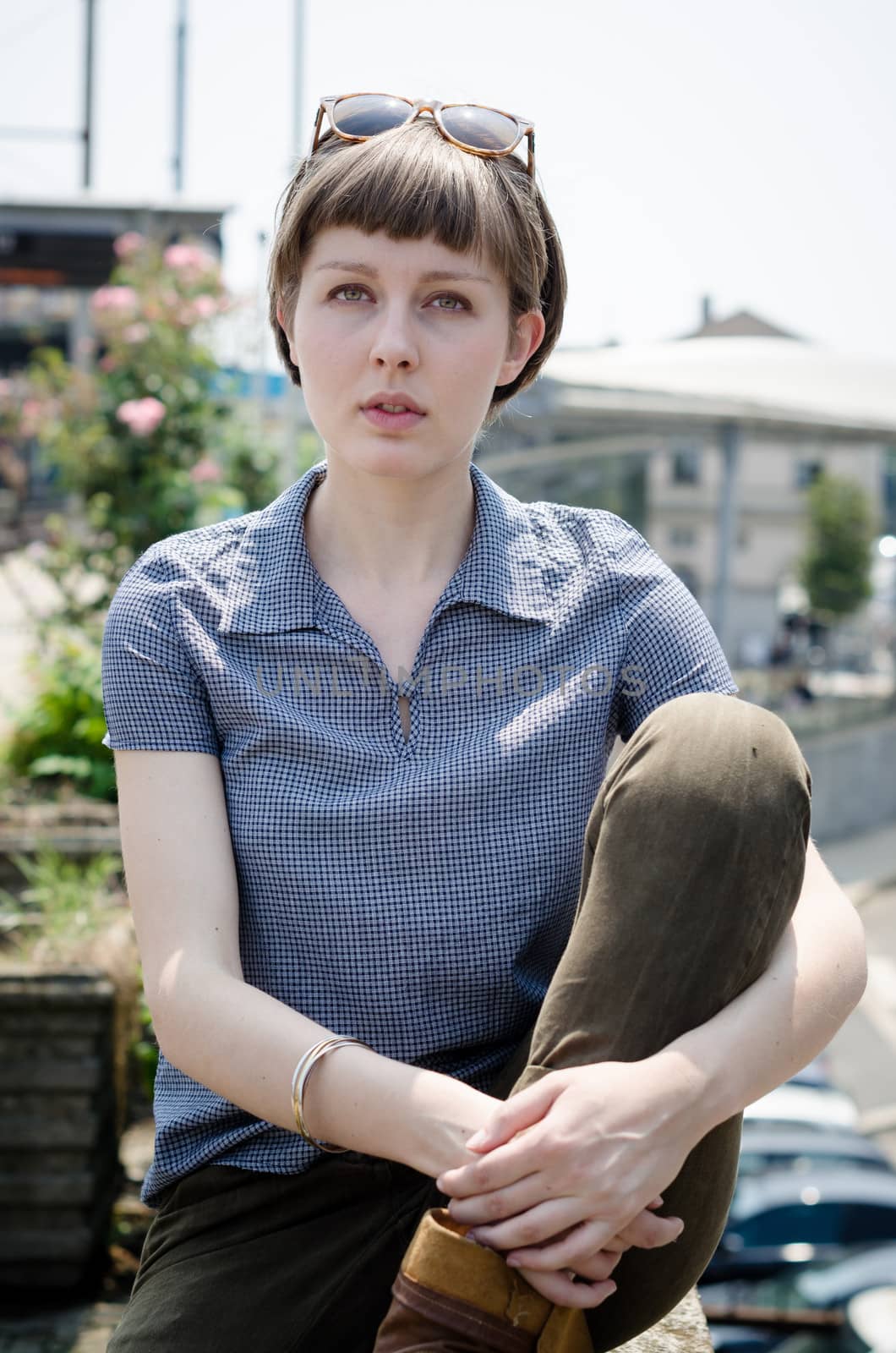 young beautiful hipster woman in the city