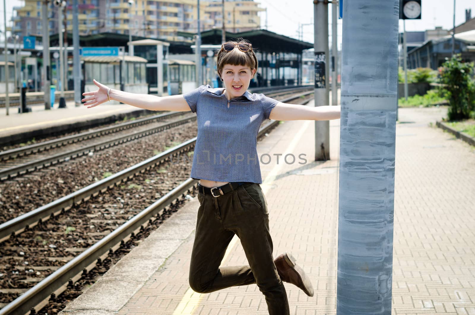 young beautiful hipster woman in the city
