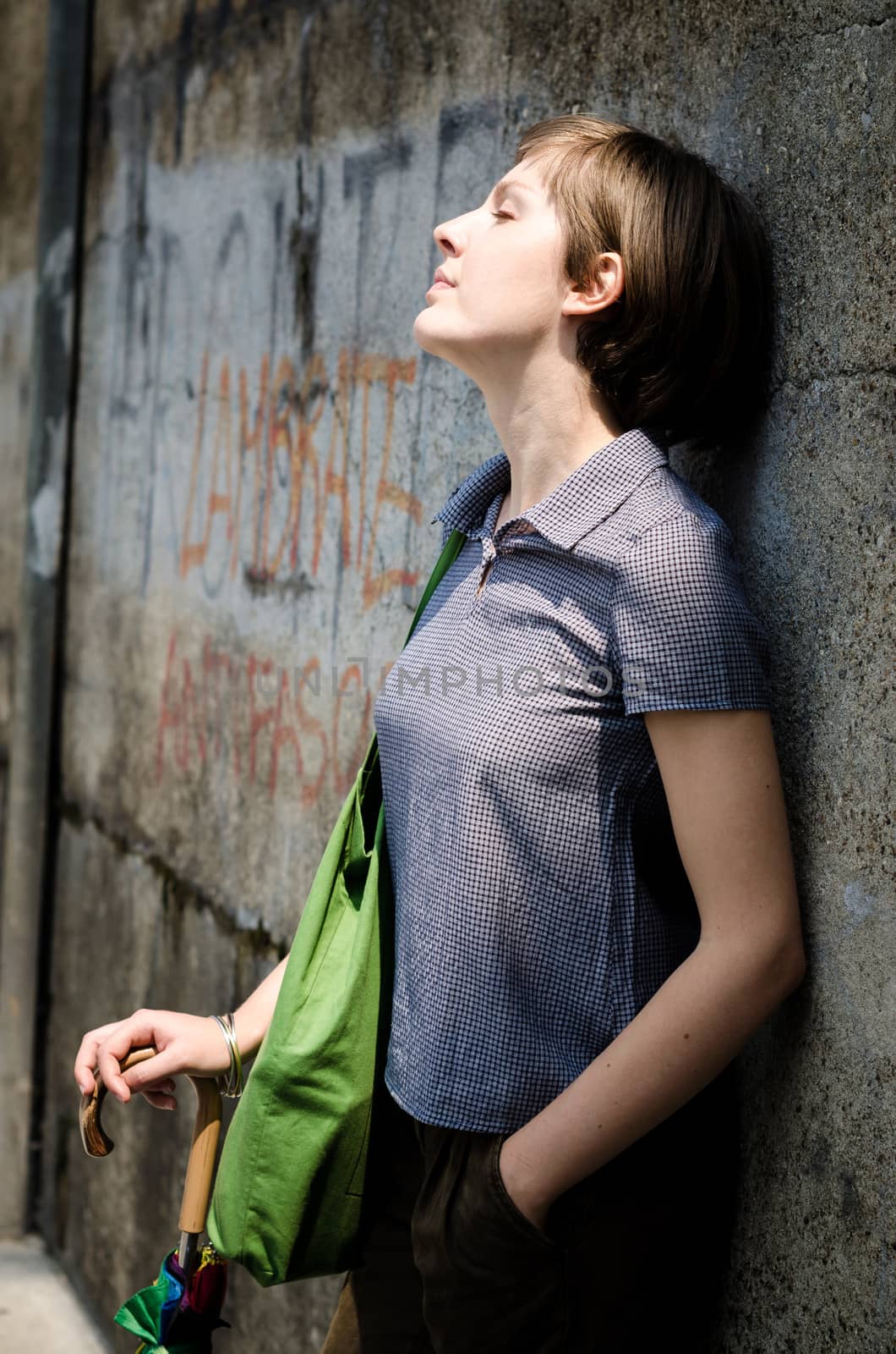 young beautiful hipster woman in the city