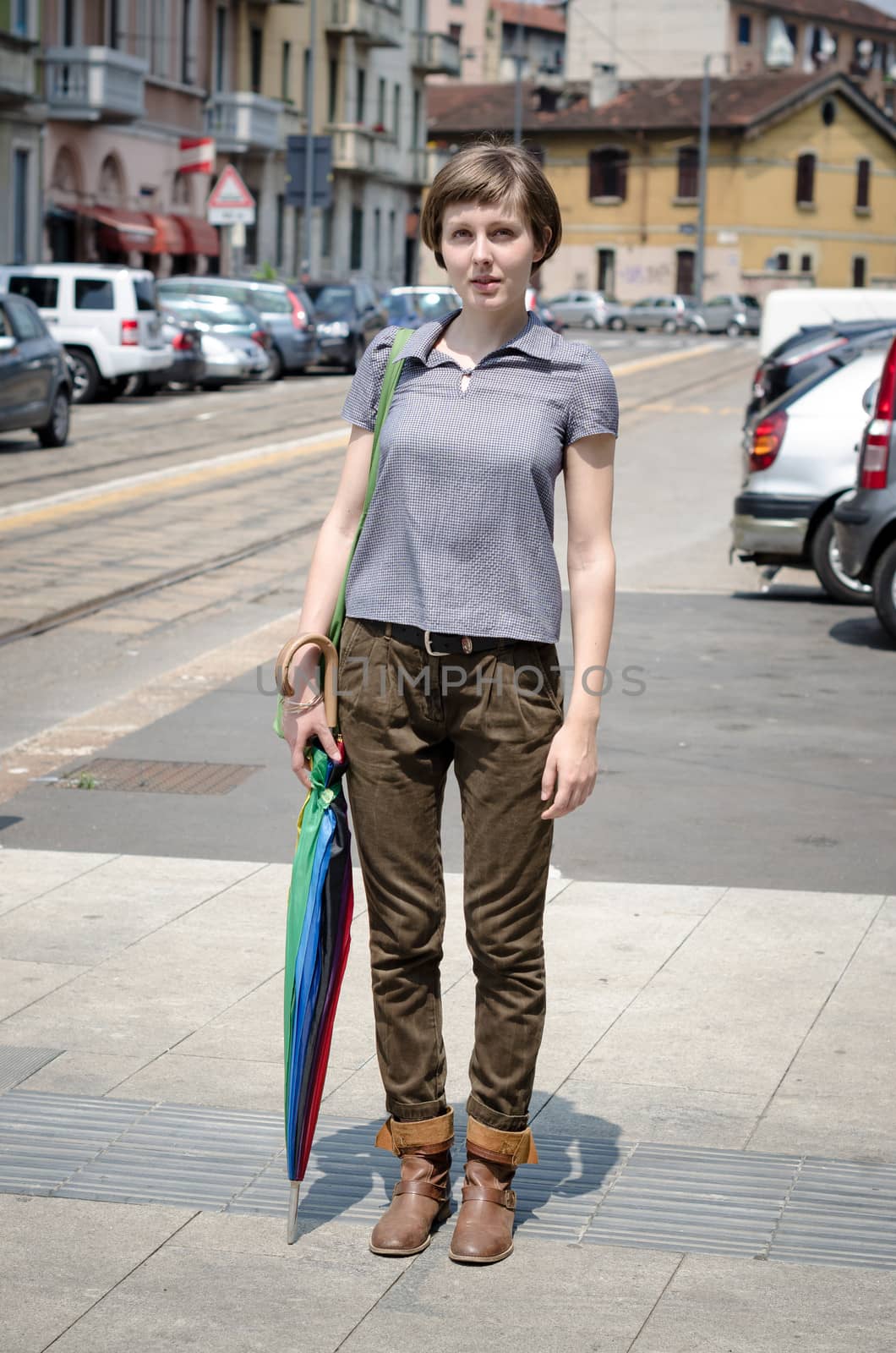 young beautiful hipster woman in the city