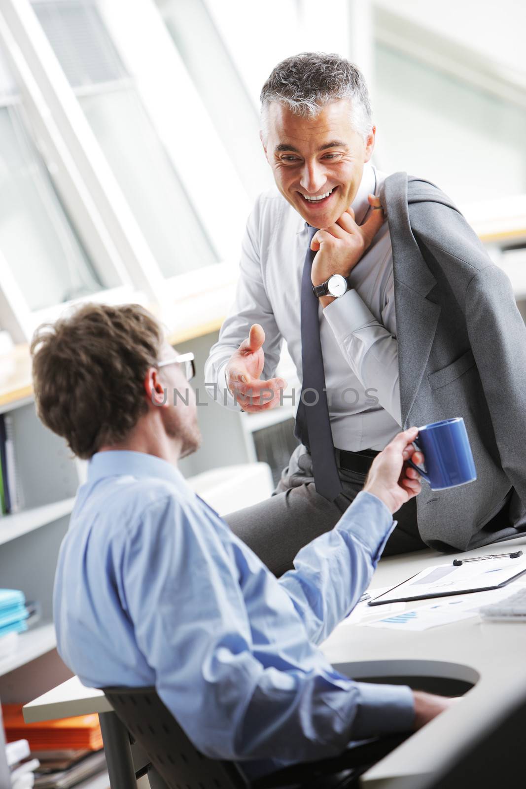 Mature Businessman consulting a partner at desk in office