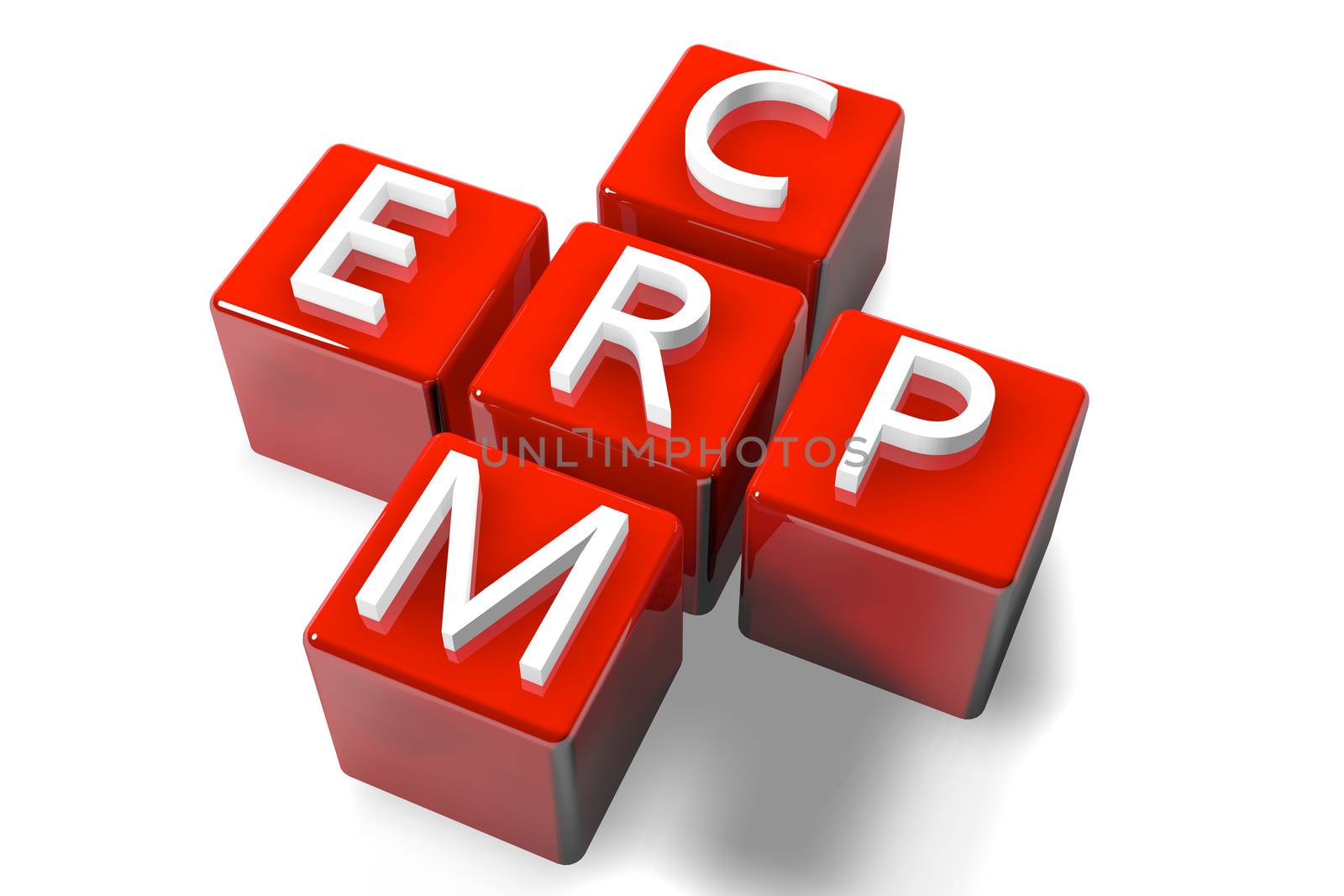 3D Render Crossword concept: Enterprise Resource Planning (ERP) and Customer Relationship Management (CRM) 