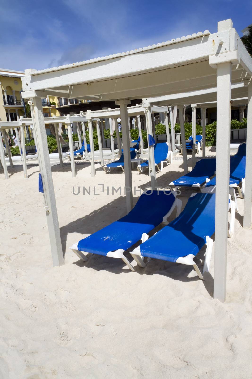 A day bed on the sandy beach