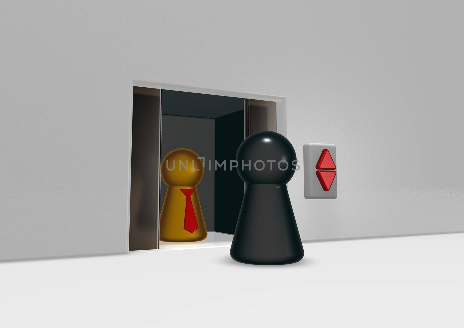 play figures and elevator - 3d illustration