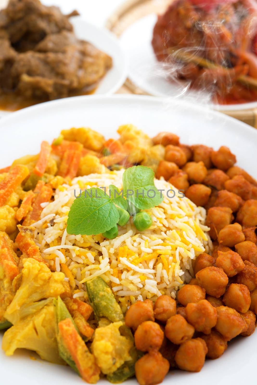 Biryani rice or briyani rice, fresh cooked with steam, delicious indian meal.