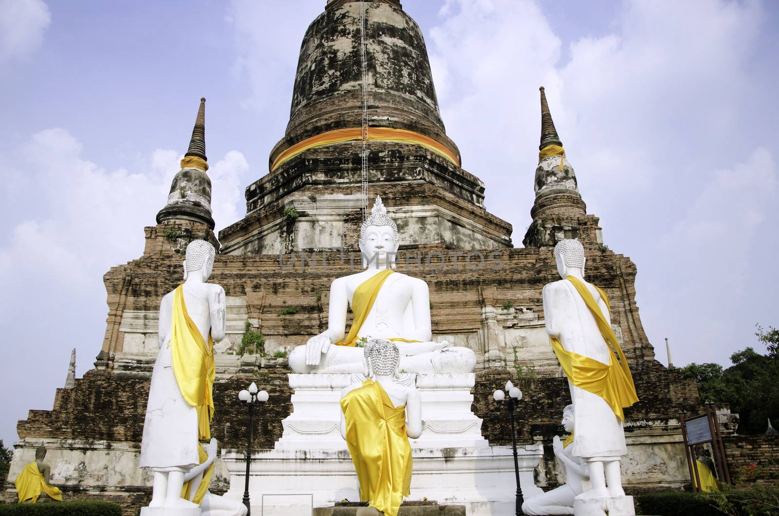 Ancient Buddha statues at Wat Yai Chai Mongkol in Ayutthaya, Thailand 