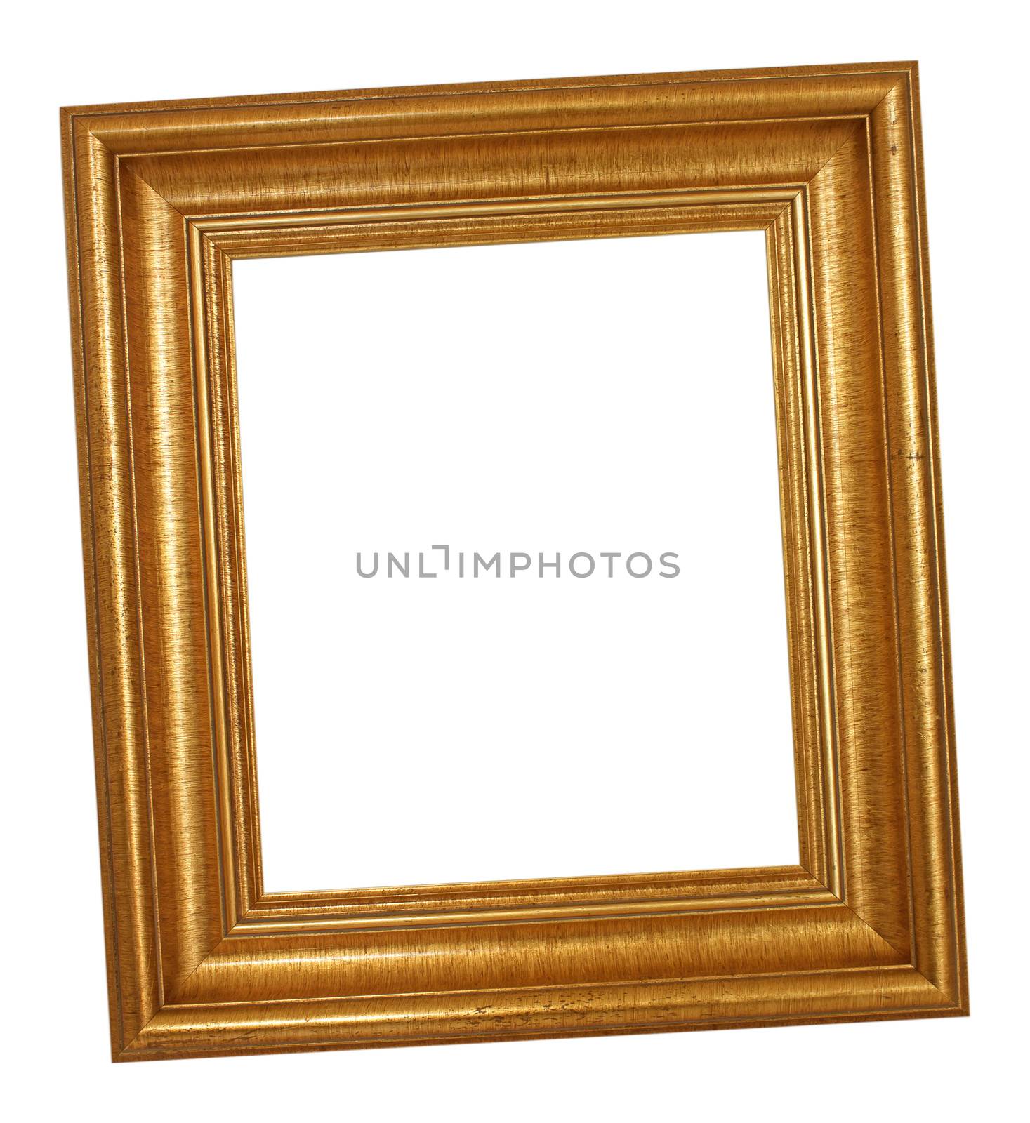 Gold antique frame isolated on white background.