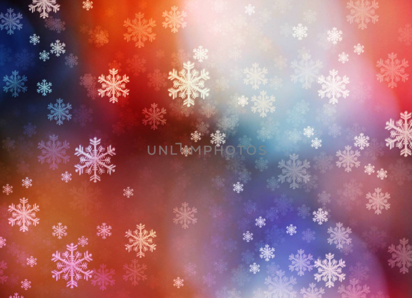 Multi-colored background with snowflakes as a Christmas symbol