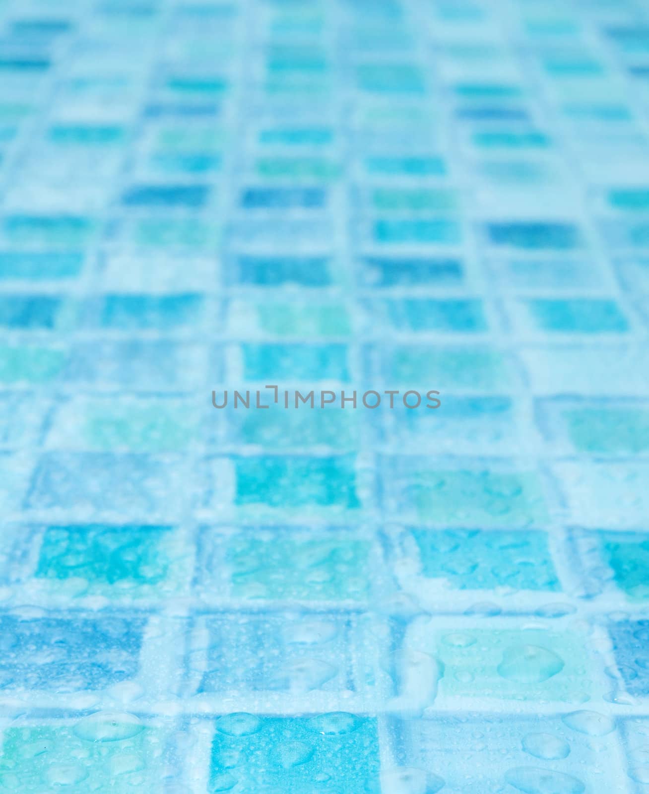 Blue Tiles in Bathroom With Water Drops - Shallow Depth of Field