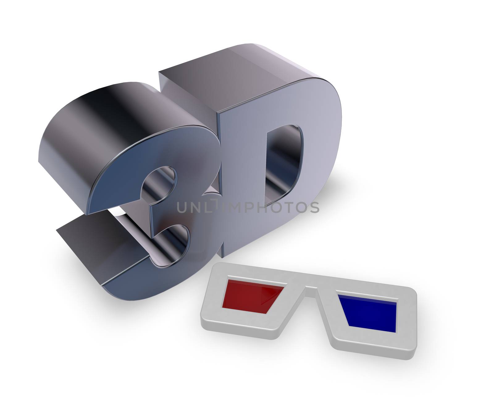 metal 3d tag and glasses on white background - 3d illustration