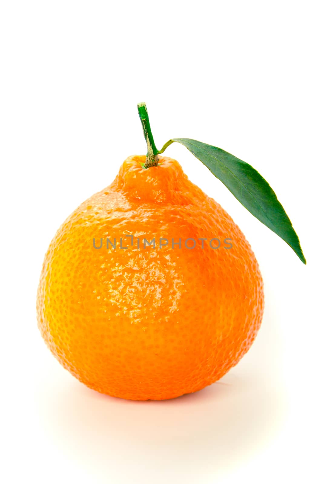 orange mandarins with green leaf isolated on white background by motorolka