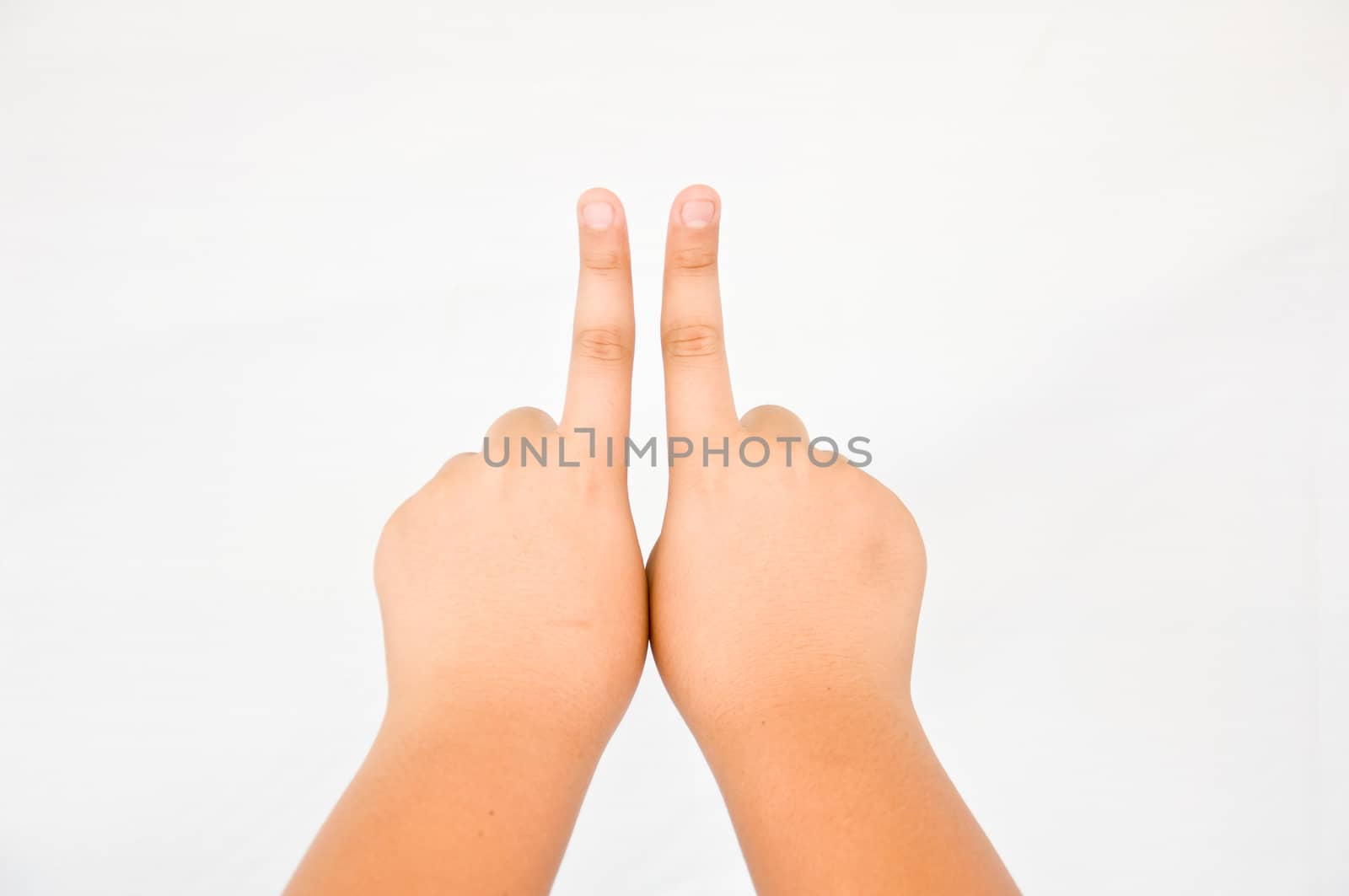 finger from children hand on white background