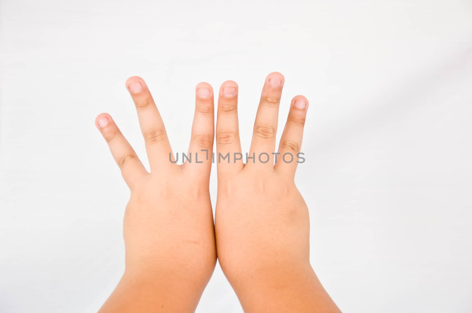 finger from children hand on white background