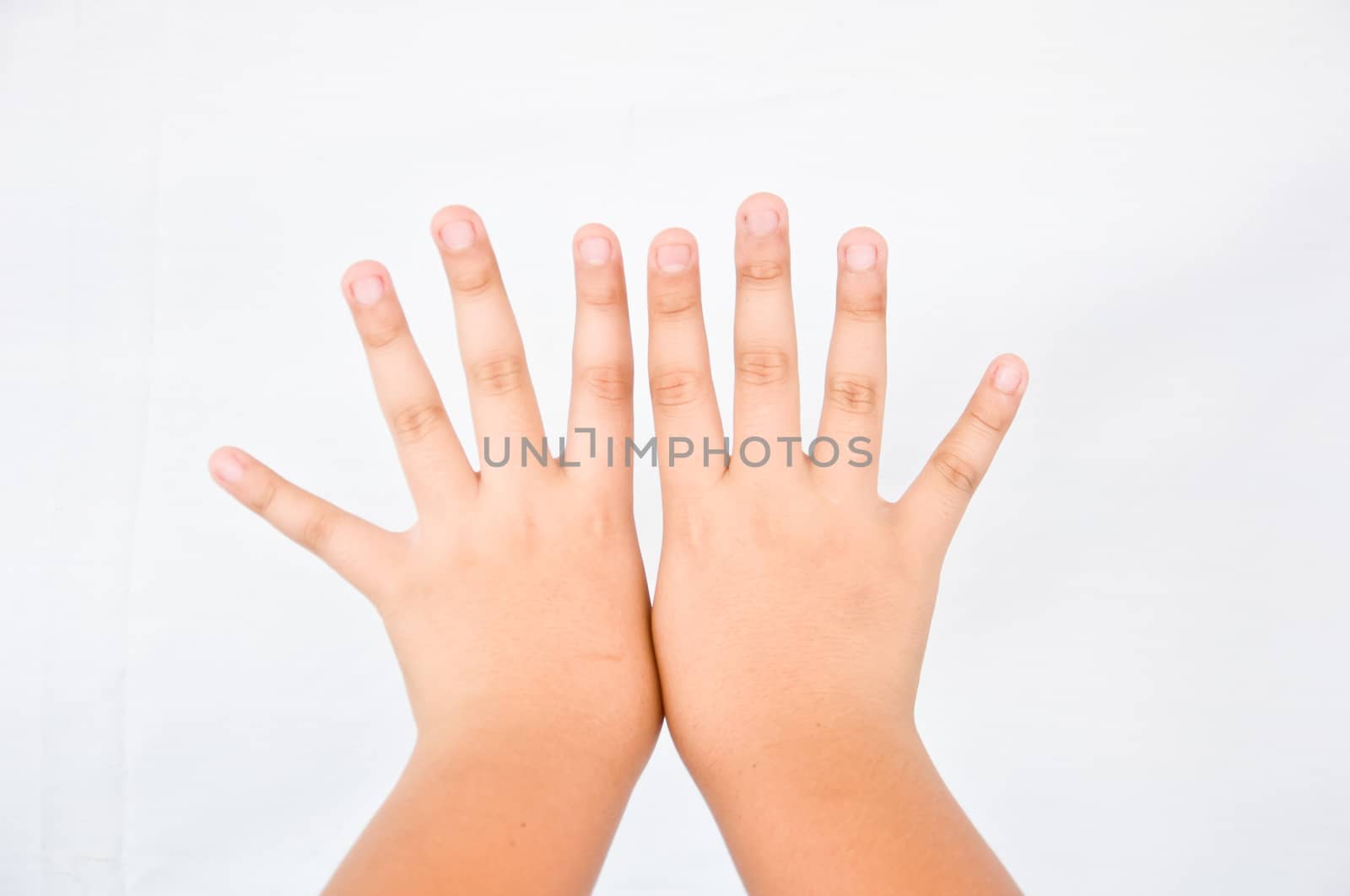 finger from children hand on white background