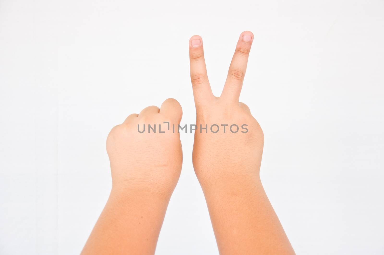 finger from children hand on white background