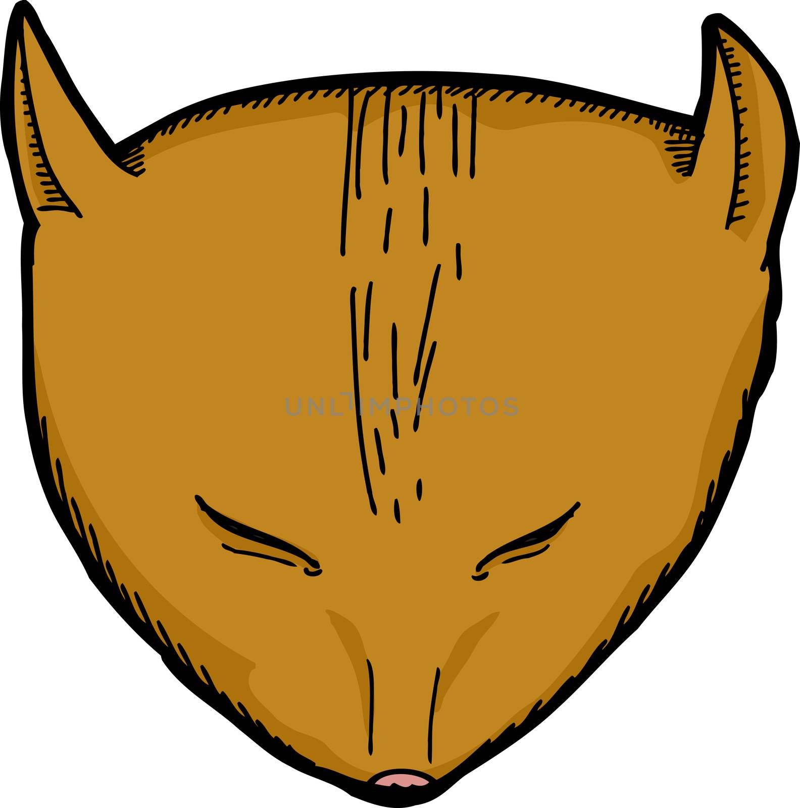 Cartoon of cat with eyes closed over white background