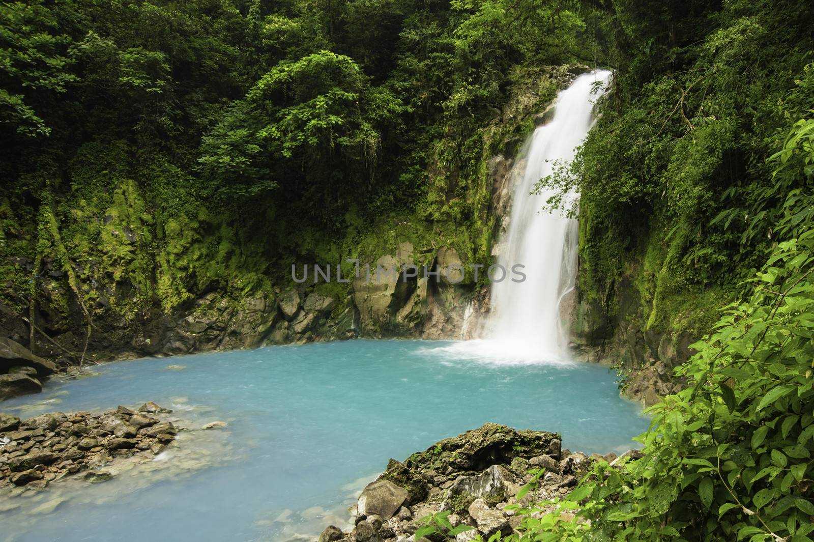 Small waterfall on the Rio Celeste in Costa Rica.