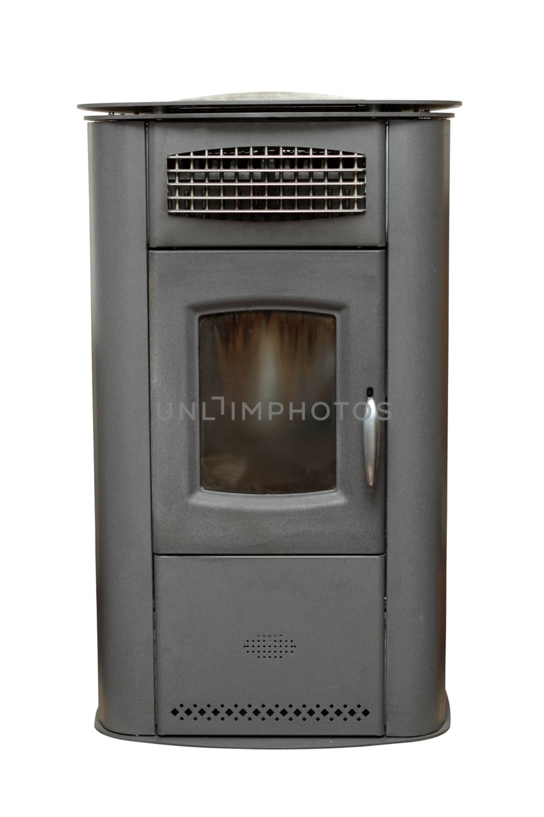 home vintage heater isolated over white background - it works with wood