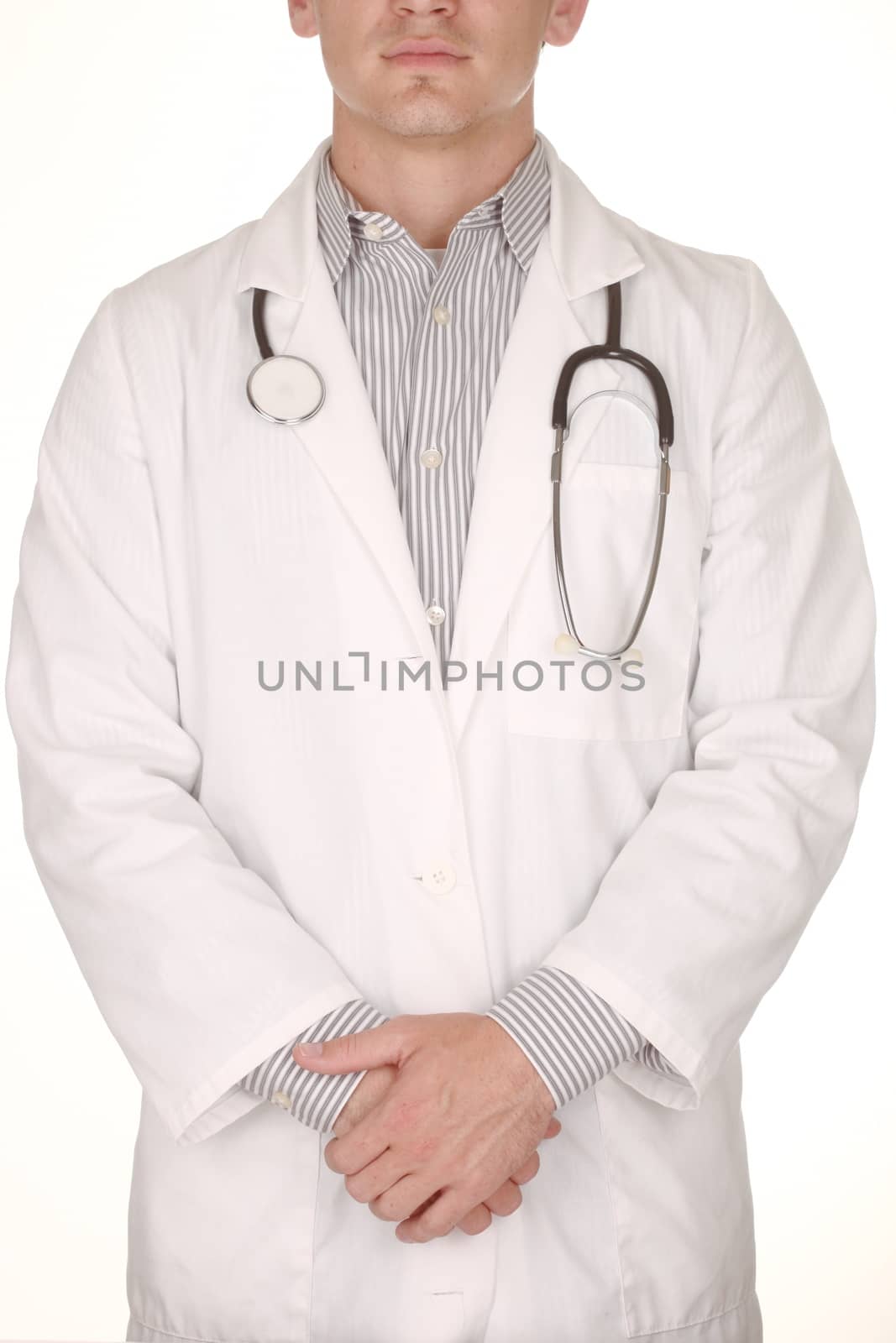 Male Doctor Wearing Stethoscope on White Background by tobkatrina