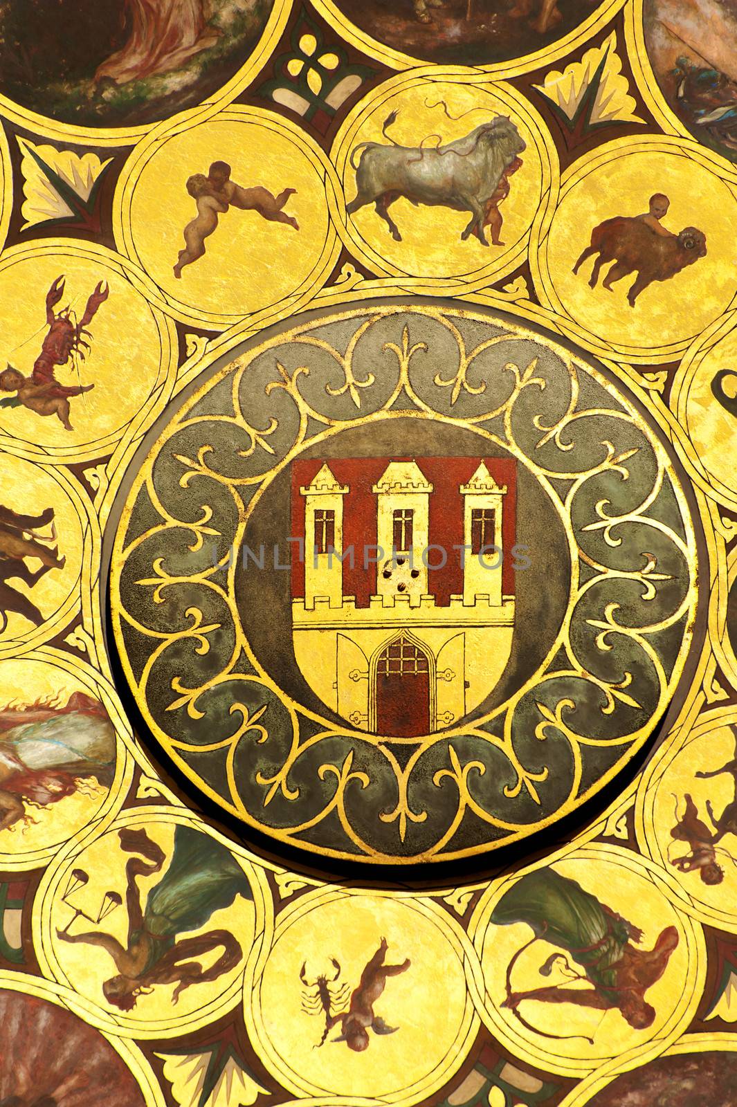 Detail of a astronomical clock in Prague in Czech republic - Zodiac. 